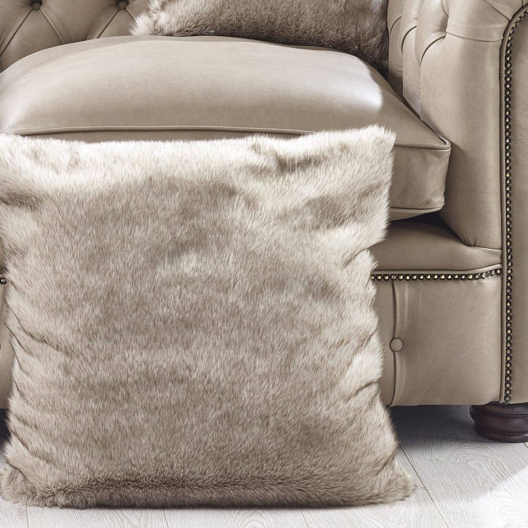 Siberian Wolf Faux Fur Cushion 45cm: Grey / Tipped