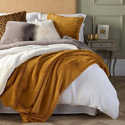 Soft Mustard Faux Fur Cushion 45cm: Mustard / Plain
